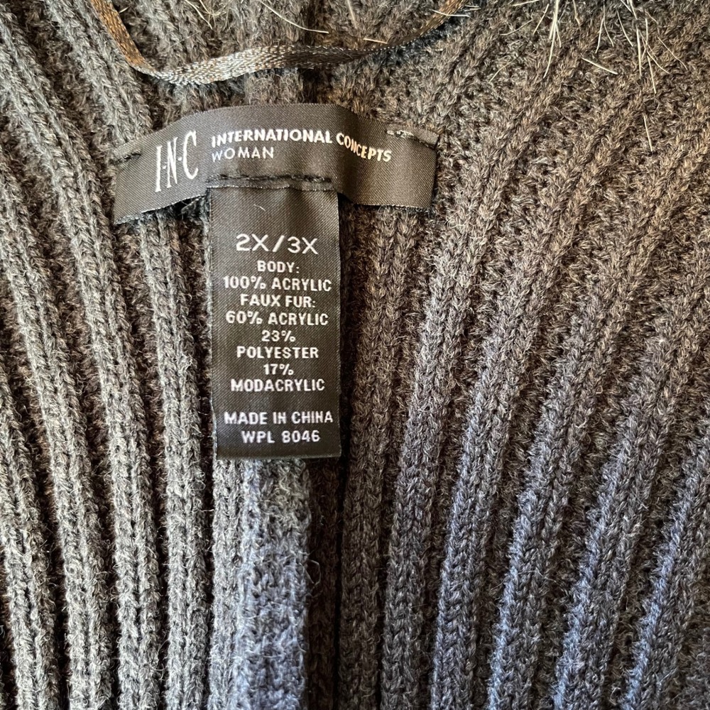 NEW INC International Concepts Womens Gray Faux Fur Collar Cardigan 2X/3X Wrap - Picture 6 of 8